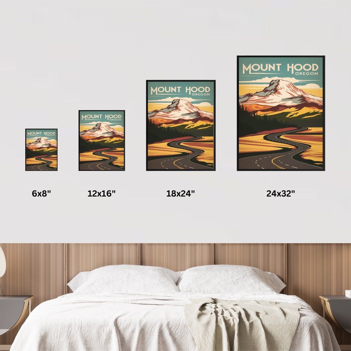 Mount Hood Oregon Retro Travel Poster with Sunset Road and Evergreens - Image 4