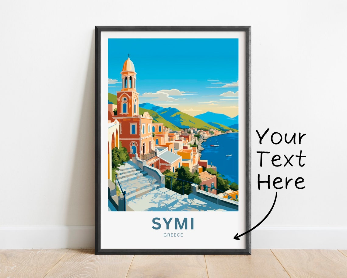 Symi Greece Custom Name Harbor Town Steps Church Tower Poster