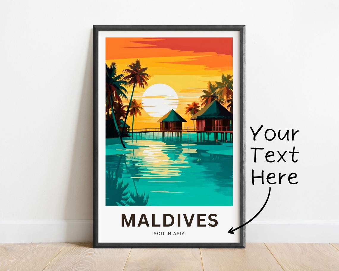 Maldives Overwater Bungalow Row Tropical Personalized Travel Poster