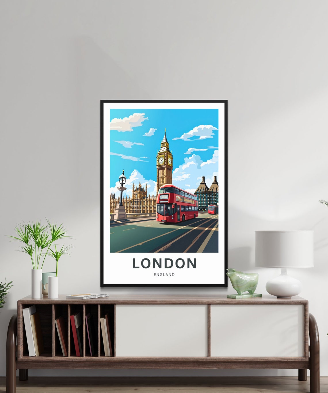 London England Big Ben Red Double Decker Bus Landmark Poster - Image 2