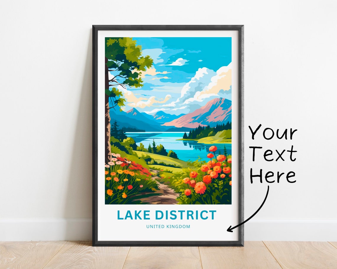 Lake District Mountains Flowers Lake Custom England Travel Poster