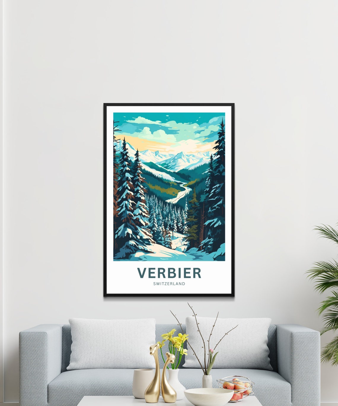 Verbier Switzerland Snowy Pine Forest Winter Personalized Poster - Image 3