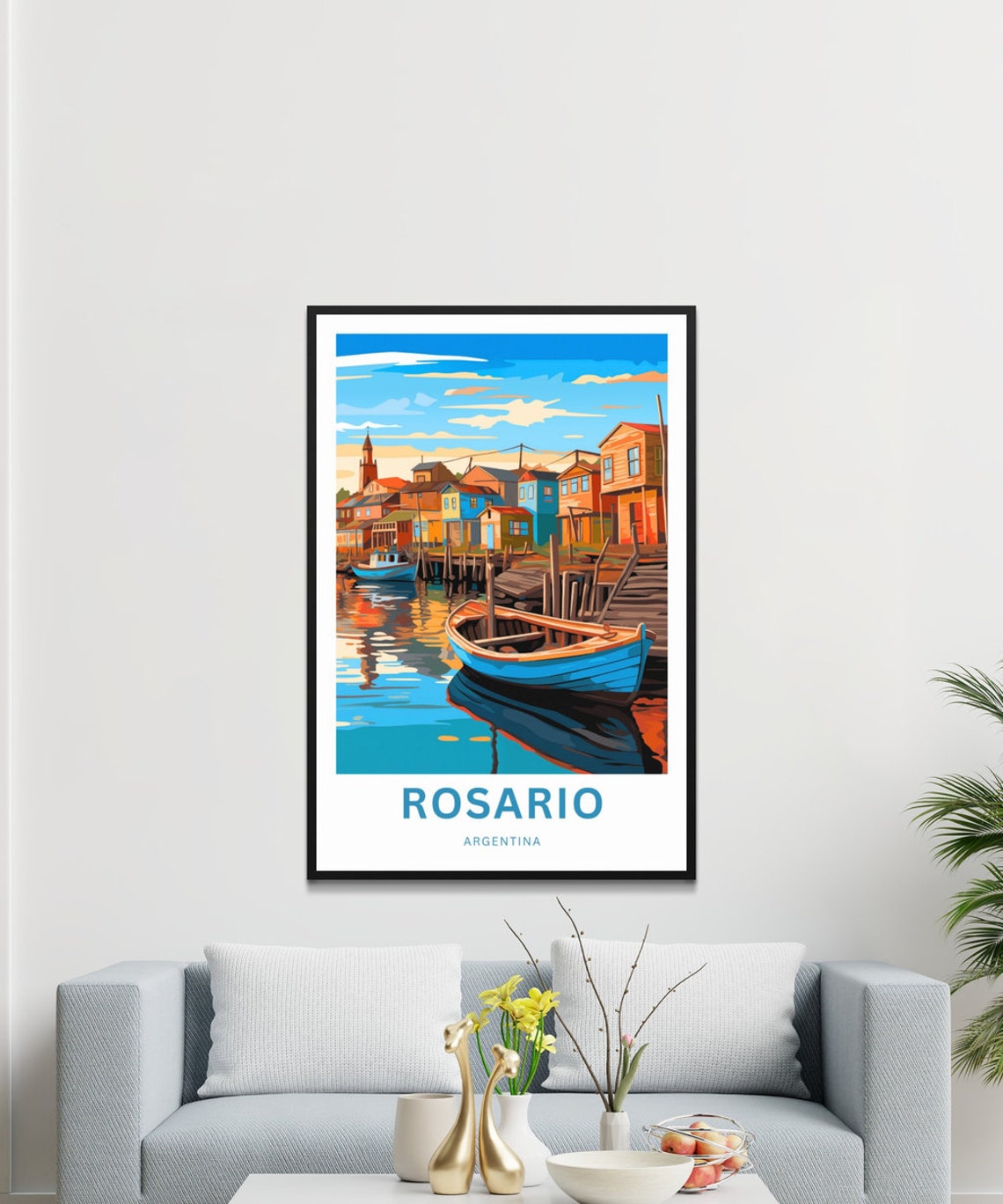 Rosario Argentina Waterfront Boats Custom Text Travel Poster - Image 3
