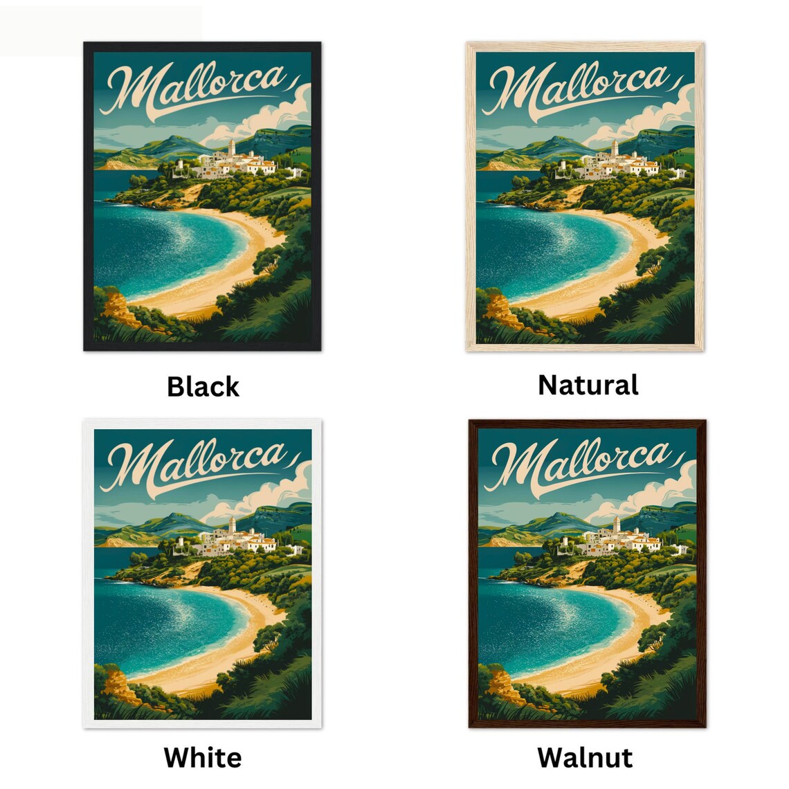 Mallorca Spain Coastal Village Curved Beach Vintage Travel Poster - Image 4