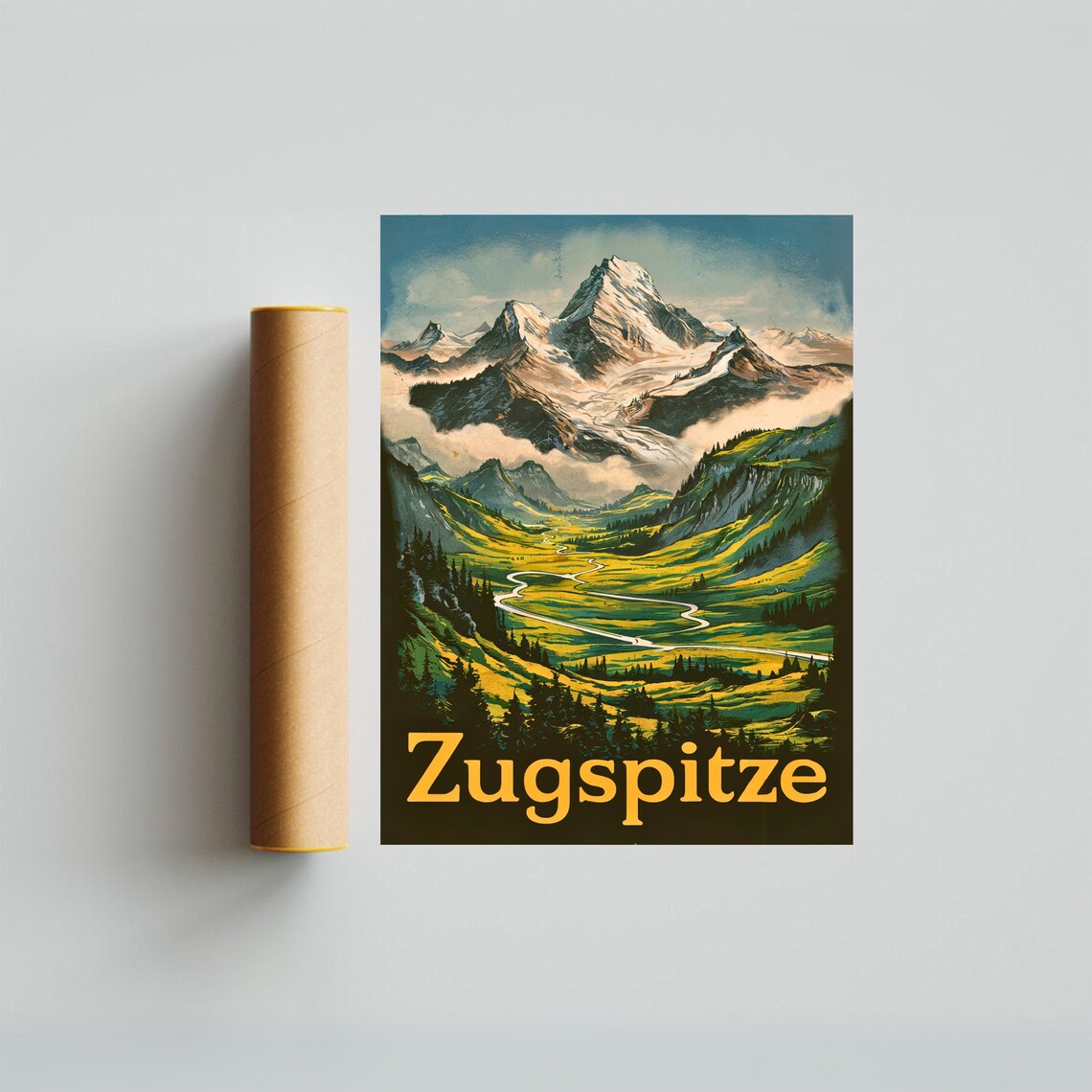 Zugspitze Bavarian Alps Mountain Valley Vintage Travel Poster - Image 4