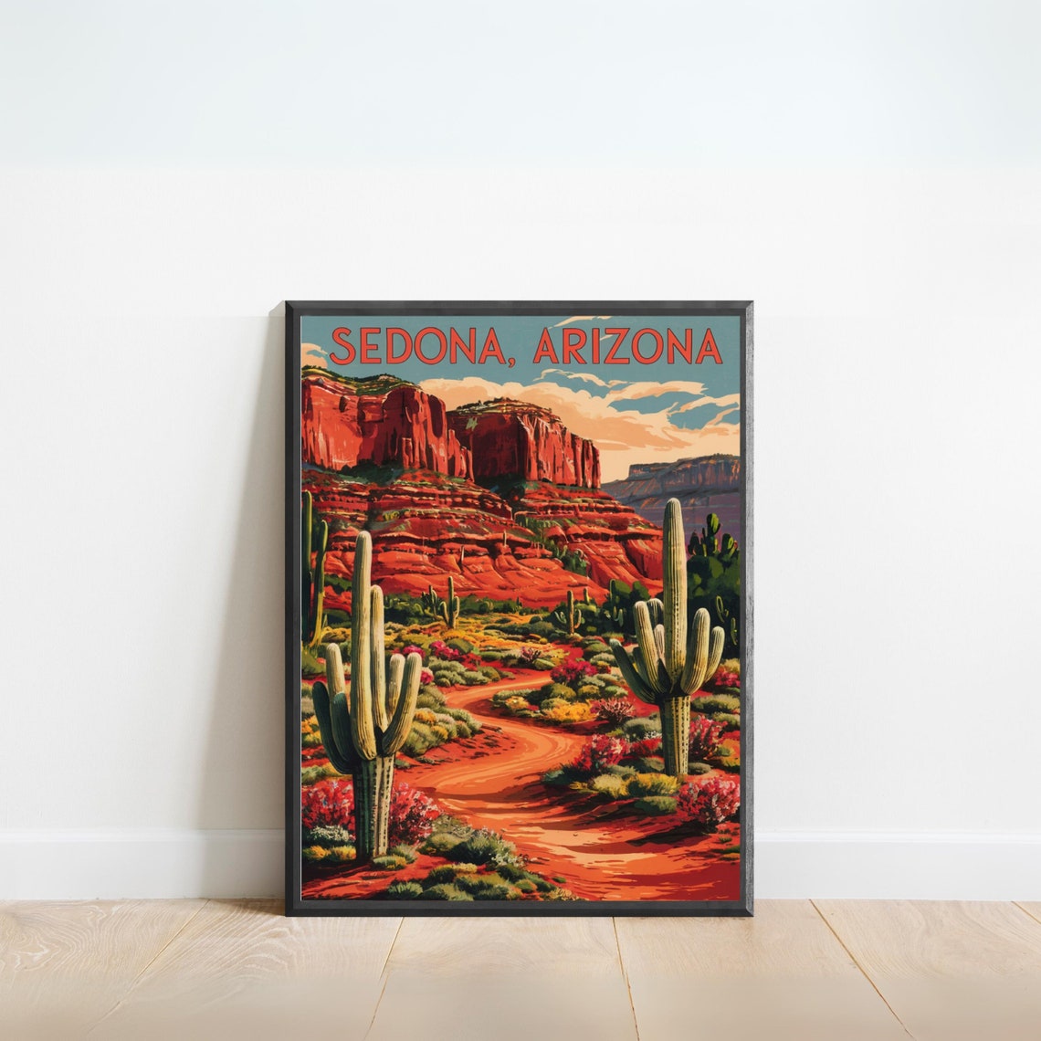 Sedona Arizona Red Cliffs Saguaro Desert Sunset Vintage Poster