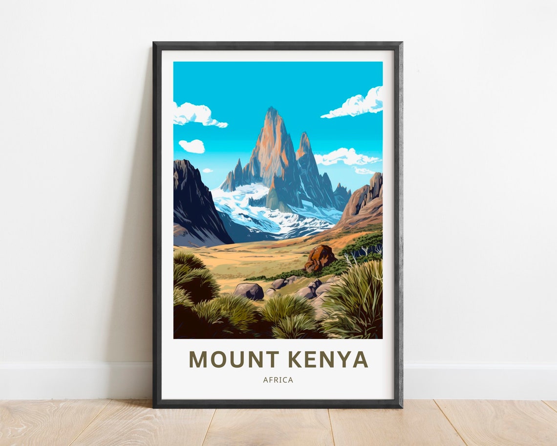 Mount Kenya Africa Snowy Peaks Alpine Grassland Travel Poster