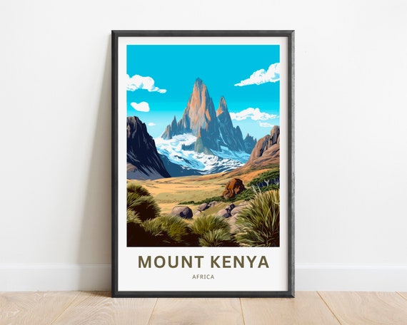 Mount Kenya Travel Print Mount Kenya Poster Africa Wall Art Framed Present Gift Africa Present