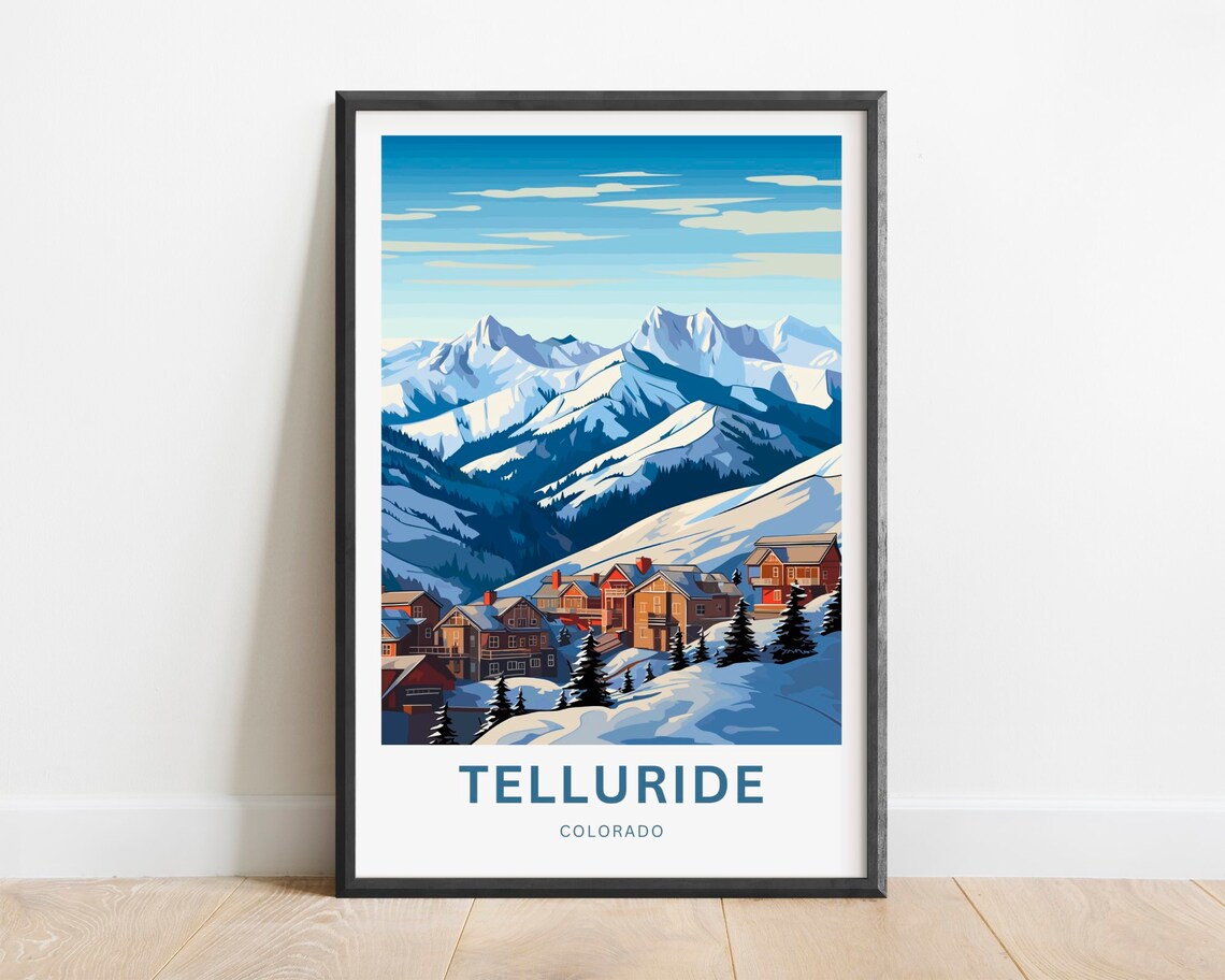 Telluride Colorado Ski Village Snowy Peak Mountain Travel Poster