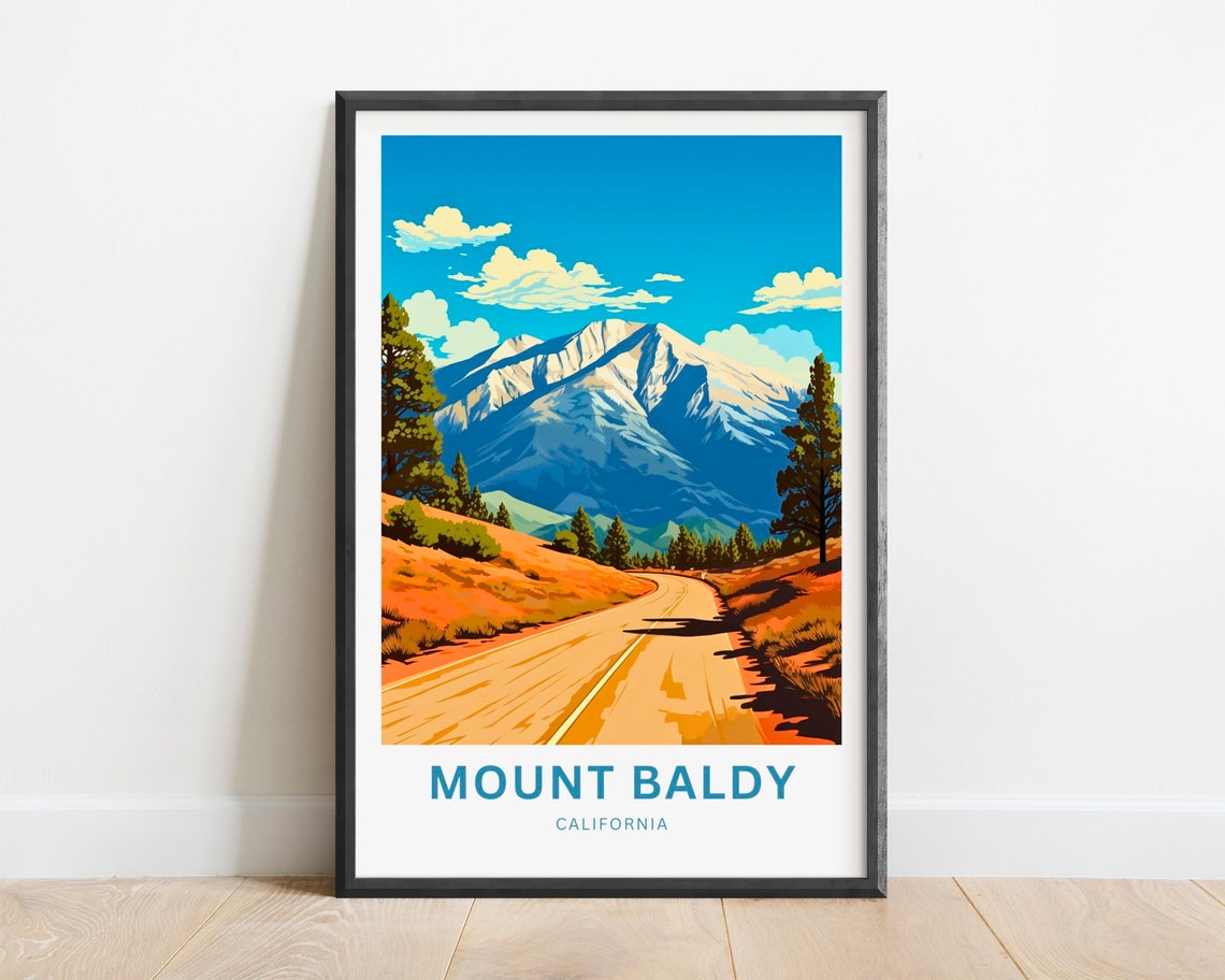 Mount Baldy California Curving Desert Road Snowy Peak Poster