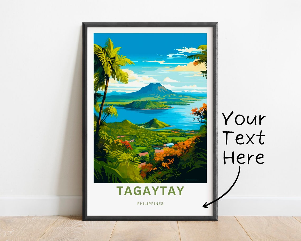 Tagaytay Philippines Taal Volcano Tropical Lakeside Travel Poster
