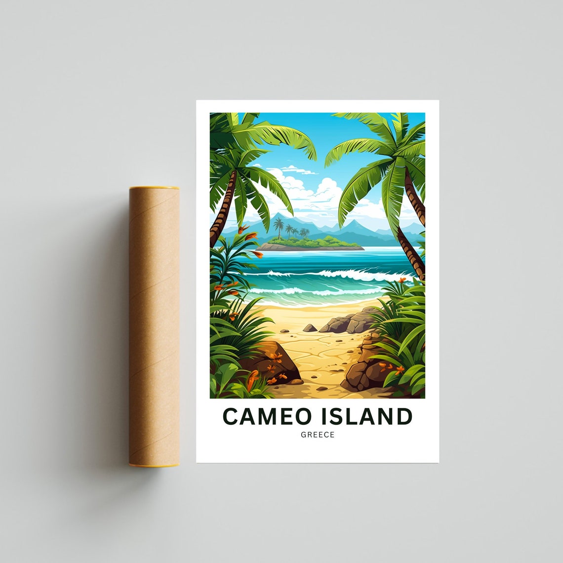 Cameo Island Greece Palm Framed Beach Island View Travel Poster - Image 4