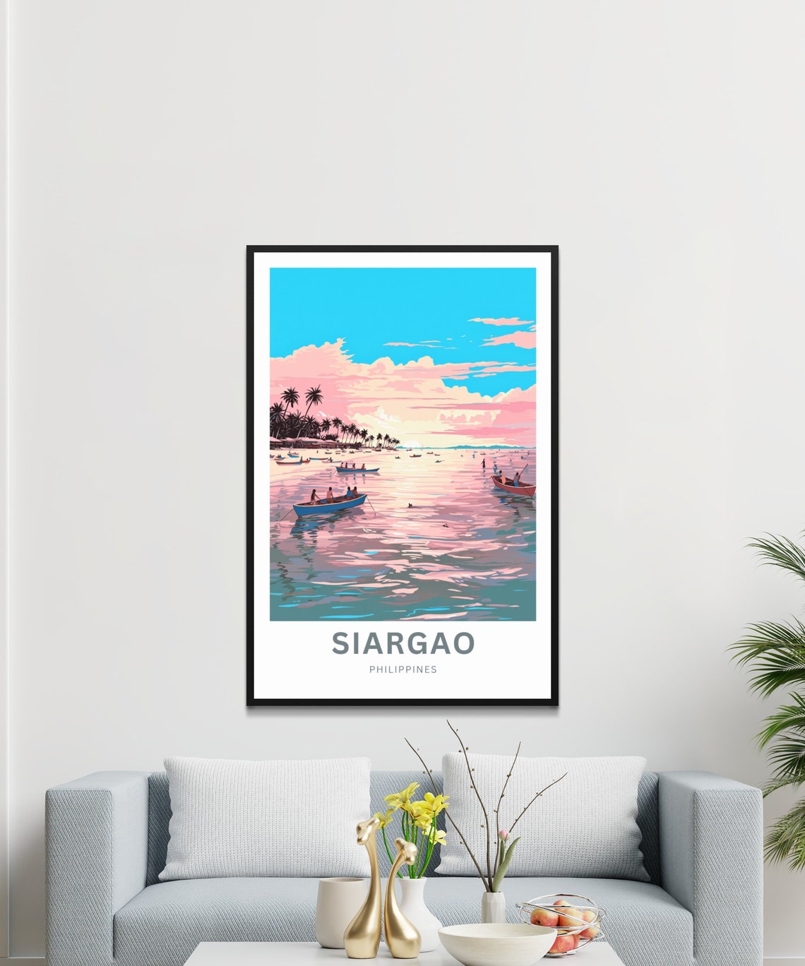 Siargao Philippines Sunset Beach Boats Tropical Travel Poster - Image 3