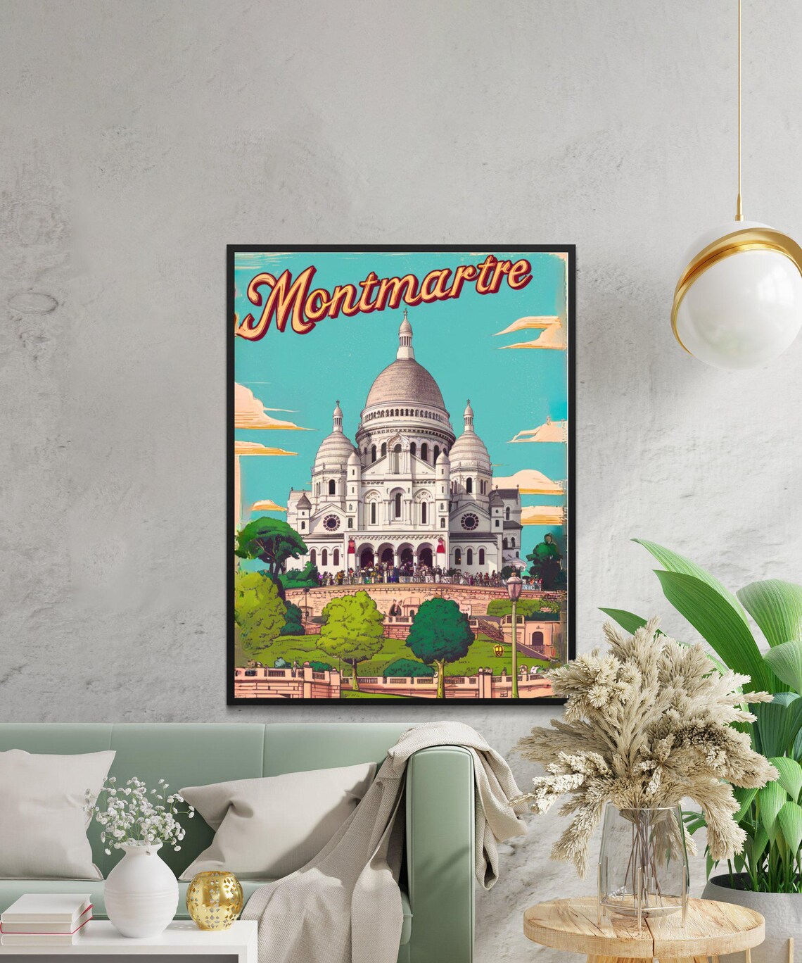 Montmartre Paris Vintage Travel Poster Sacre Coeur Basilica Landmark - Image 2