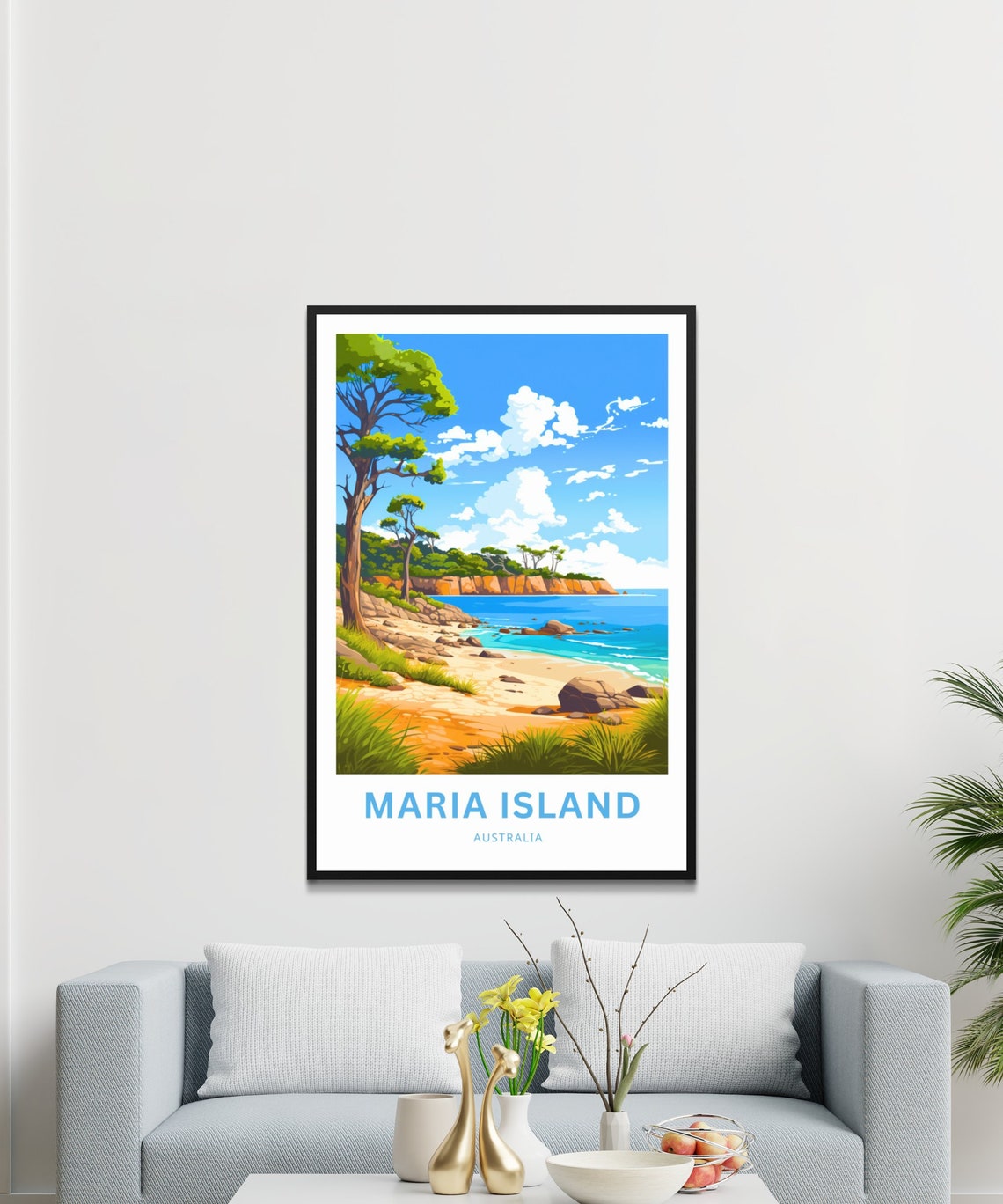 Maria Island Australia Sandy Cove and Pine Trees Beach Travel Poster - Image 3