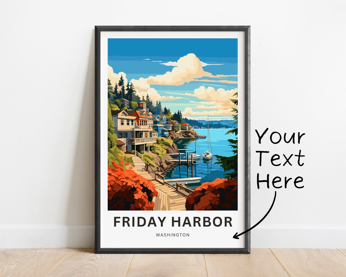 Friday Harbor Washington Customizable Marina Cottages Poster Artwork