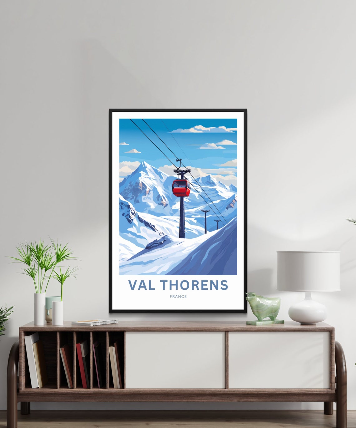 Val Thorens France Red Cable Car Over Snowy Alpine Peaks Poster - Image 2