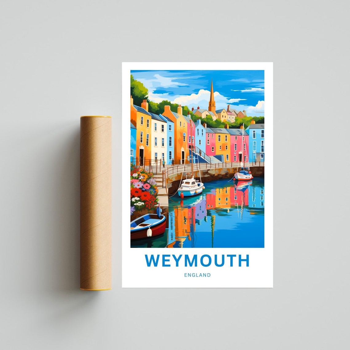 Weymouth England Colorful Waterfront Harbor Reflection Poster - Image 4