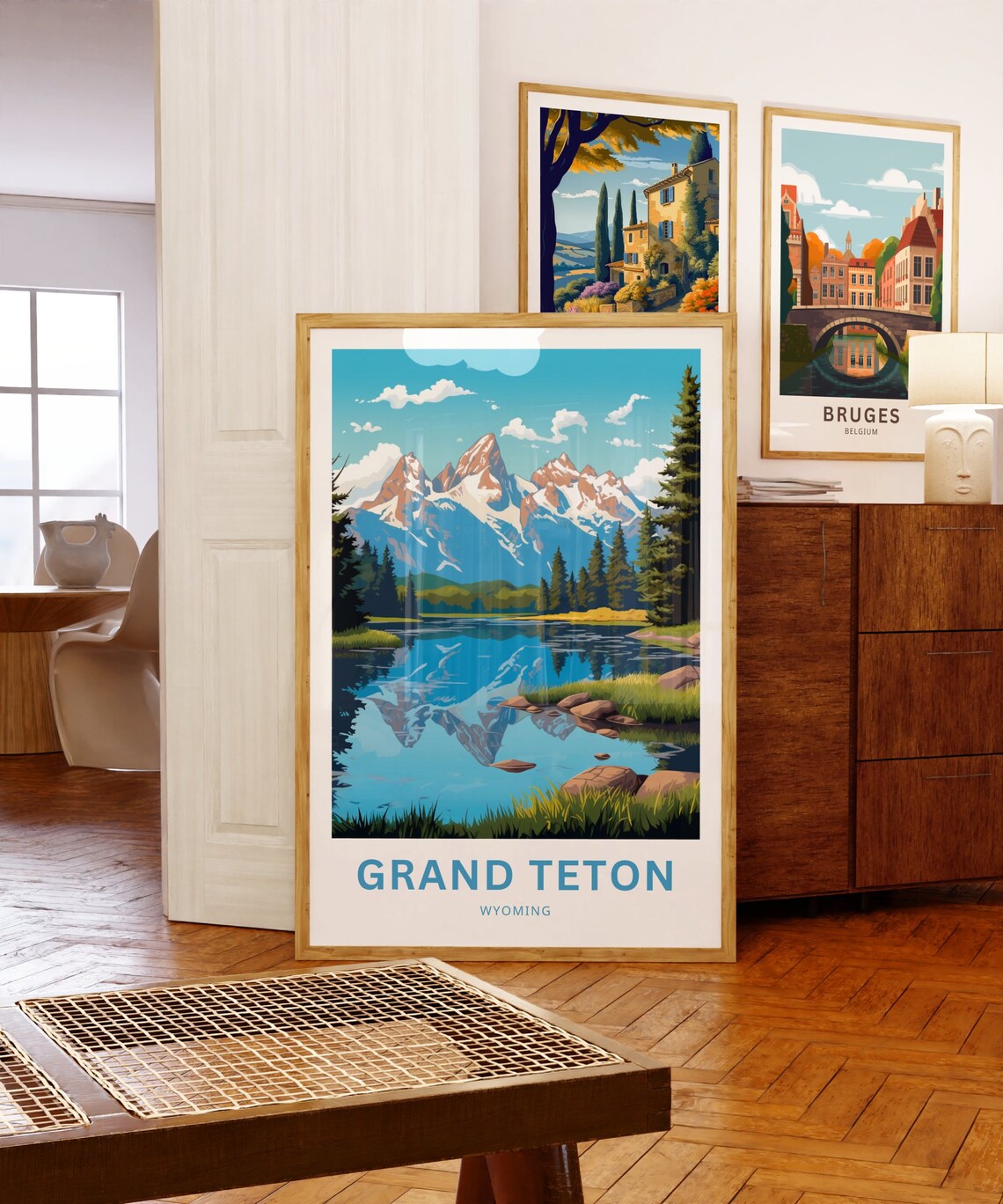 Grand Teton Wyoming Mountain Lake Reflection Scenic Travel Poster - Image 5
