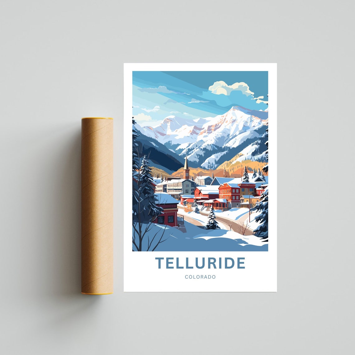 Telluride Colorado Panoramic Winter Village Personalized Poster - Image 4