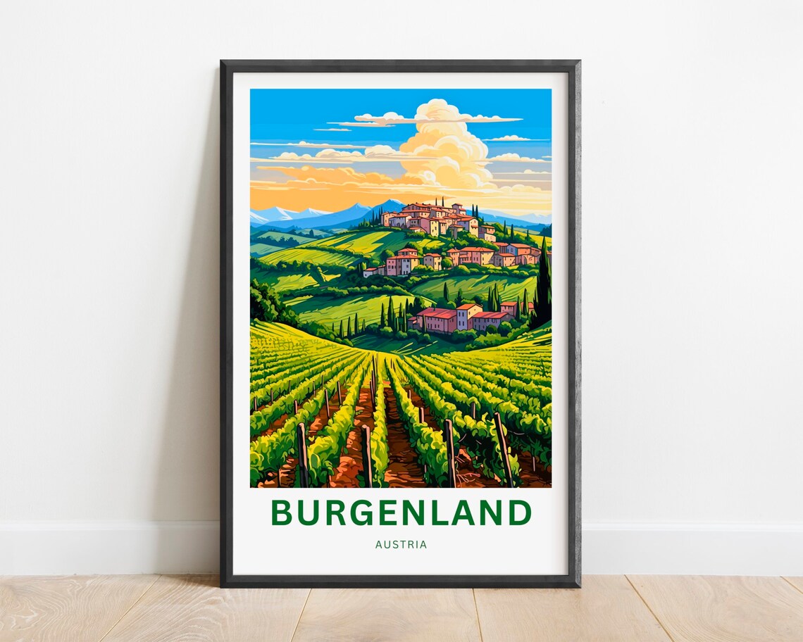 Burgenland Austria Hilltop Village Sunset Vineyard Travel Poster