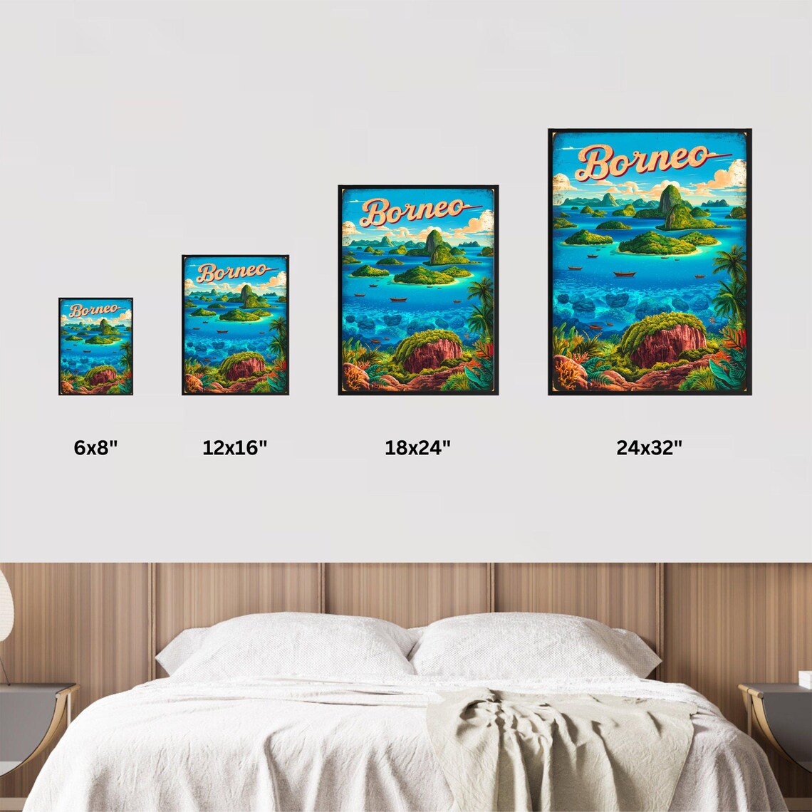 Borneo Tropical Islands Turquoise Sea Vintage Art Travel Poster - Image 4
