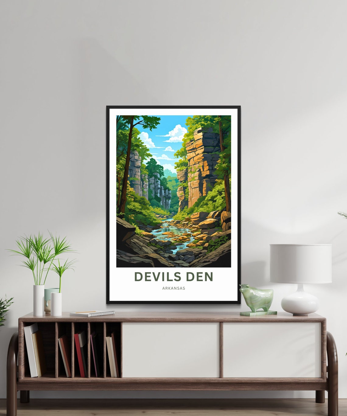 Devils Den Arkansas Canyon Creek Limestone Travel Illustration Poster - Image 2