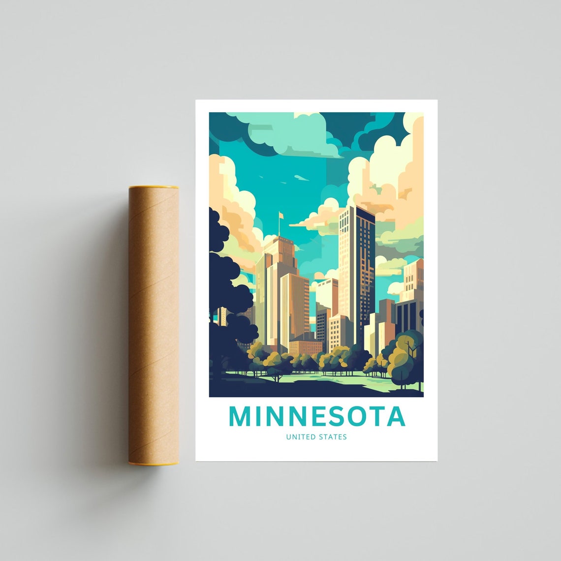 Minnesota Personalized Travel Poster City Skyline Custom Text Gift - Image 4