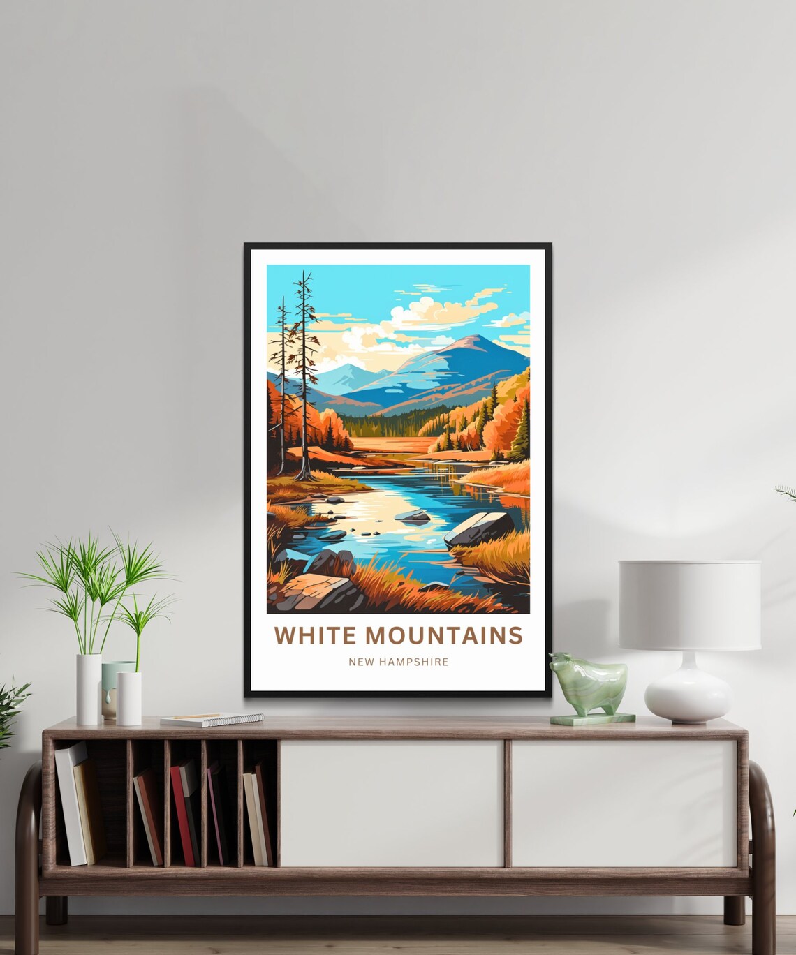 White Mountains New Hampshire Golden Autumn Lake Travel Poster - Image 3