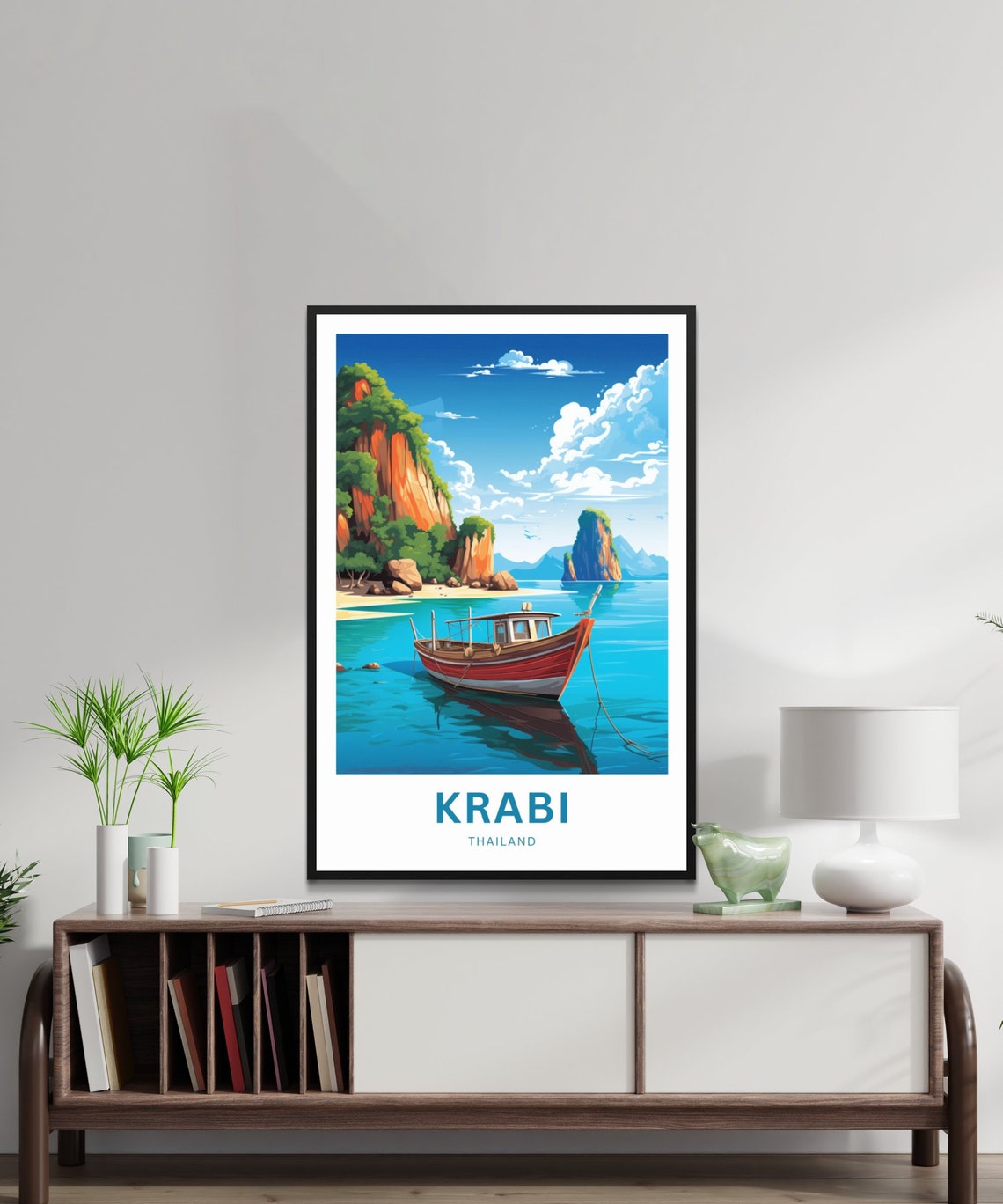 Krabi Thailand Limestone Bay Red Boat Personalized Name Poster - Image 2