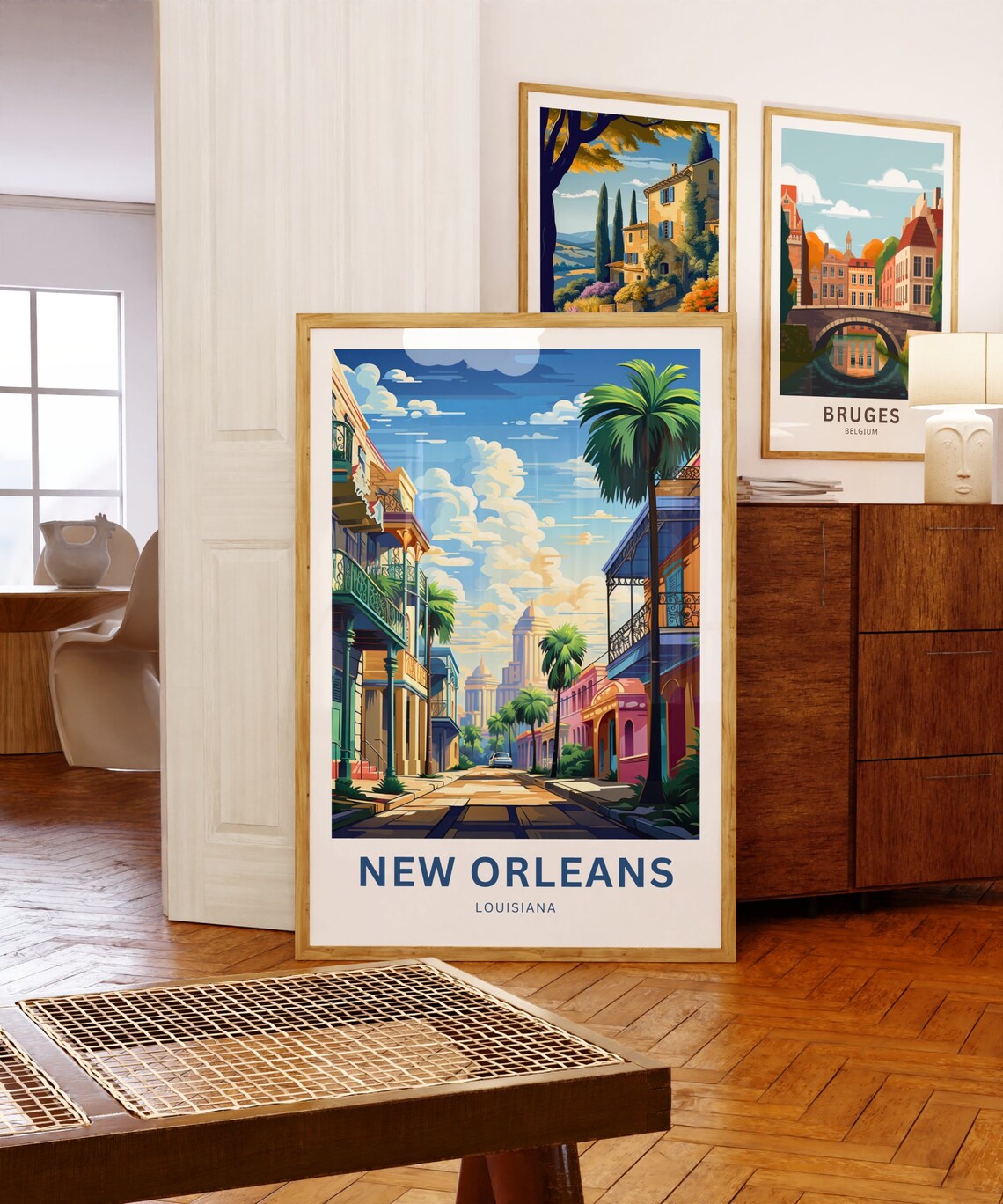 New Orleans Louisiana Historic Street Palms Skyline Scene Poster - Image 5
