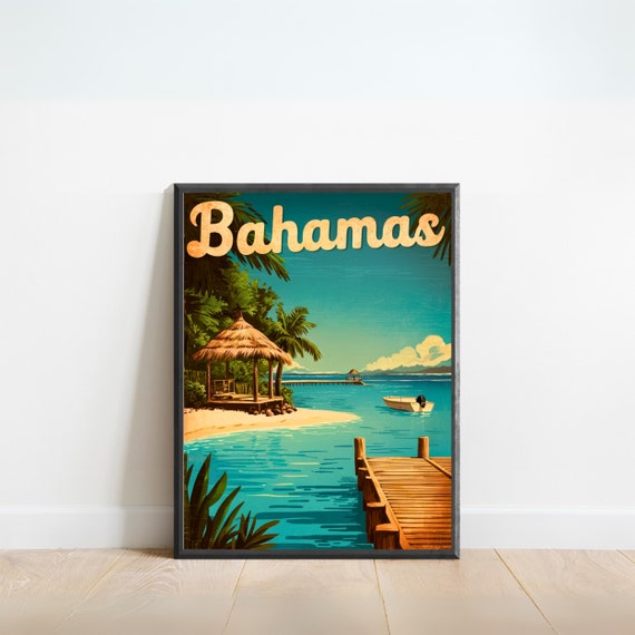 Bahamas Vintage Travel Poster Bahamas Print Caribbean Wall Art Framed Gift Caribbean Present