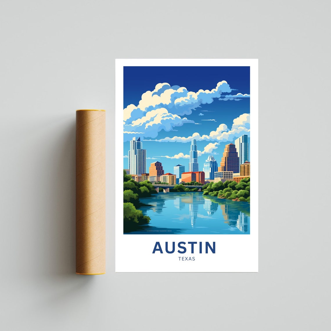 Personalized Austin Texas Downtown Skyline Over River Travel Poster - Image 4