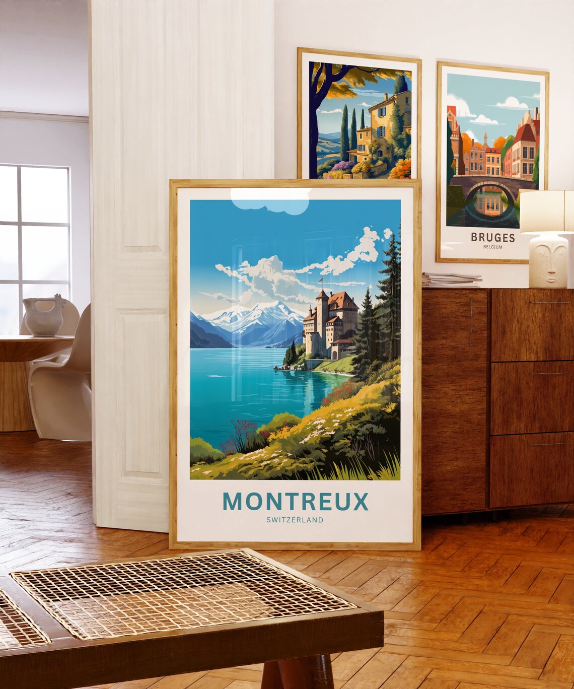 Personalized Montreux Switzerland Lakeside Castle Travel Poster - Image 5
