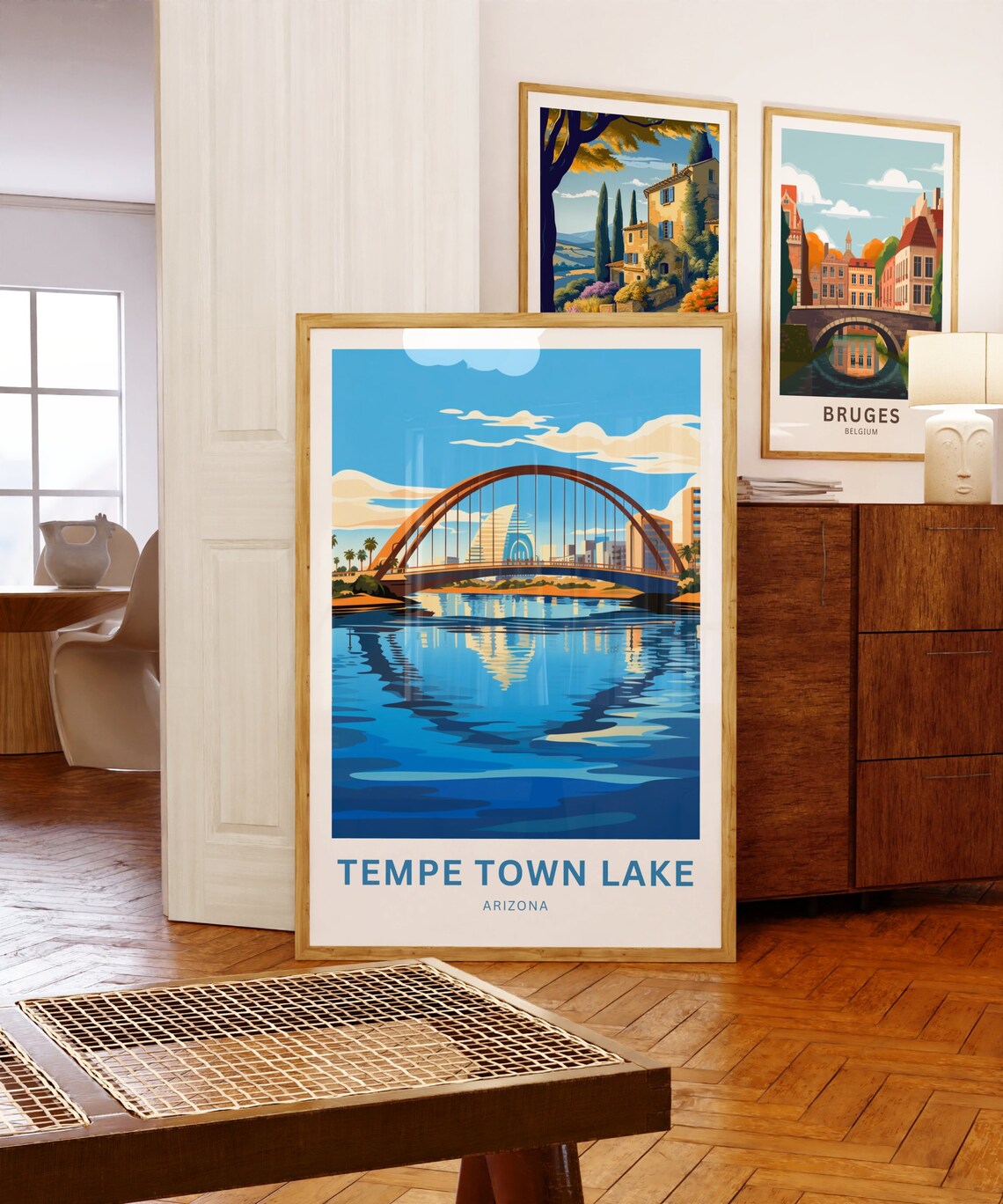 Tempe Town Lake Arizona Arch Bridge Reflection Travel Art Poster - Image 5