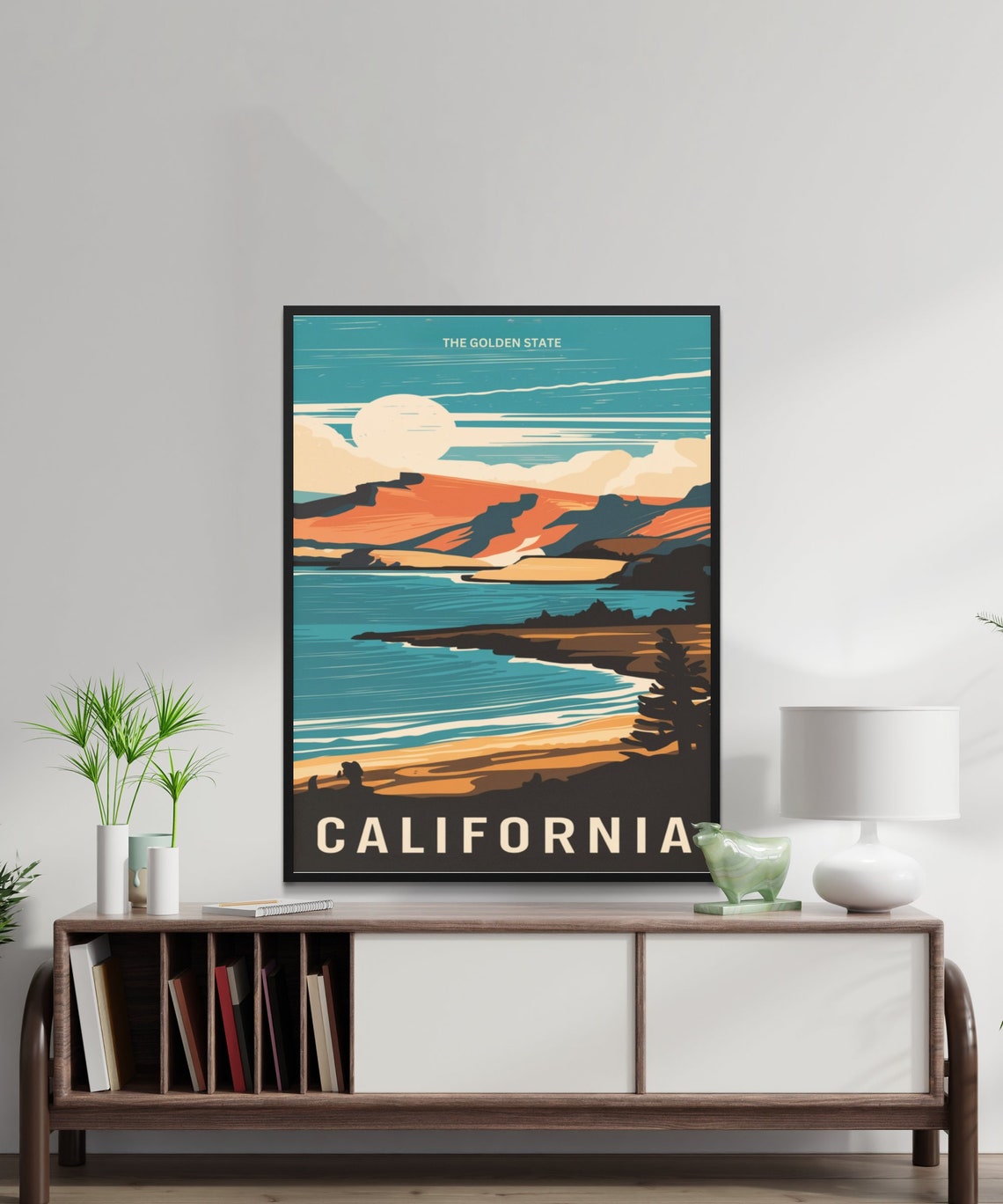 California Golden Coastline Sunset Cliffs Seaside Travel Poster