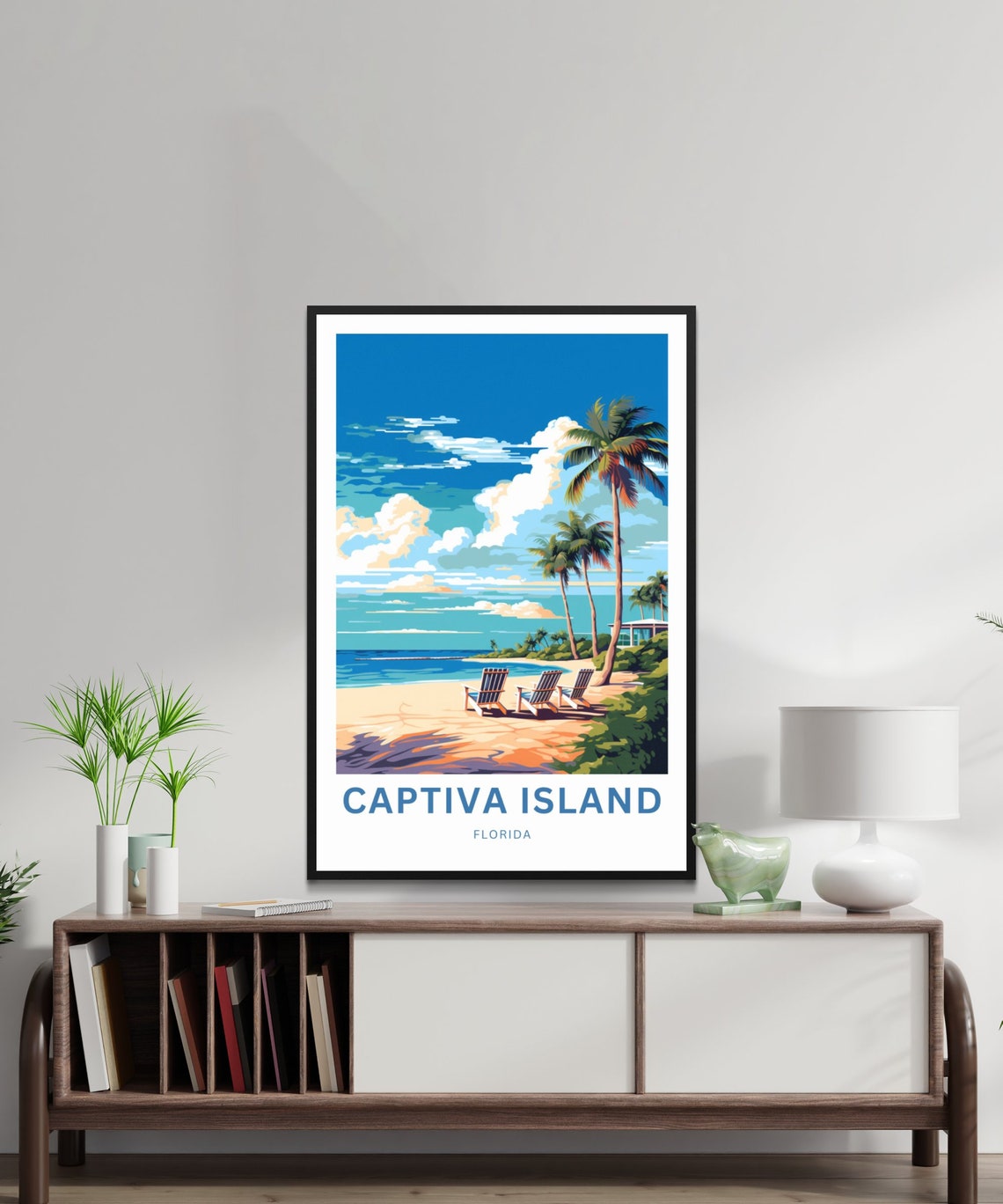 Captiva Island Florida Beach Chairs Palm Trees Ocean View Poster - Image 2