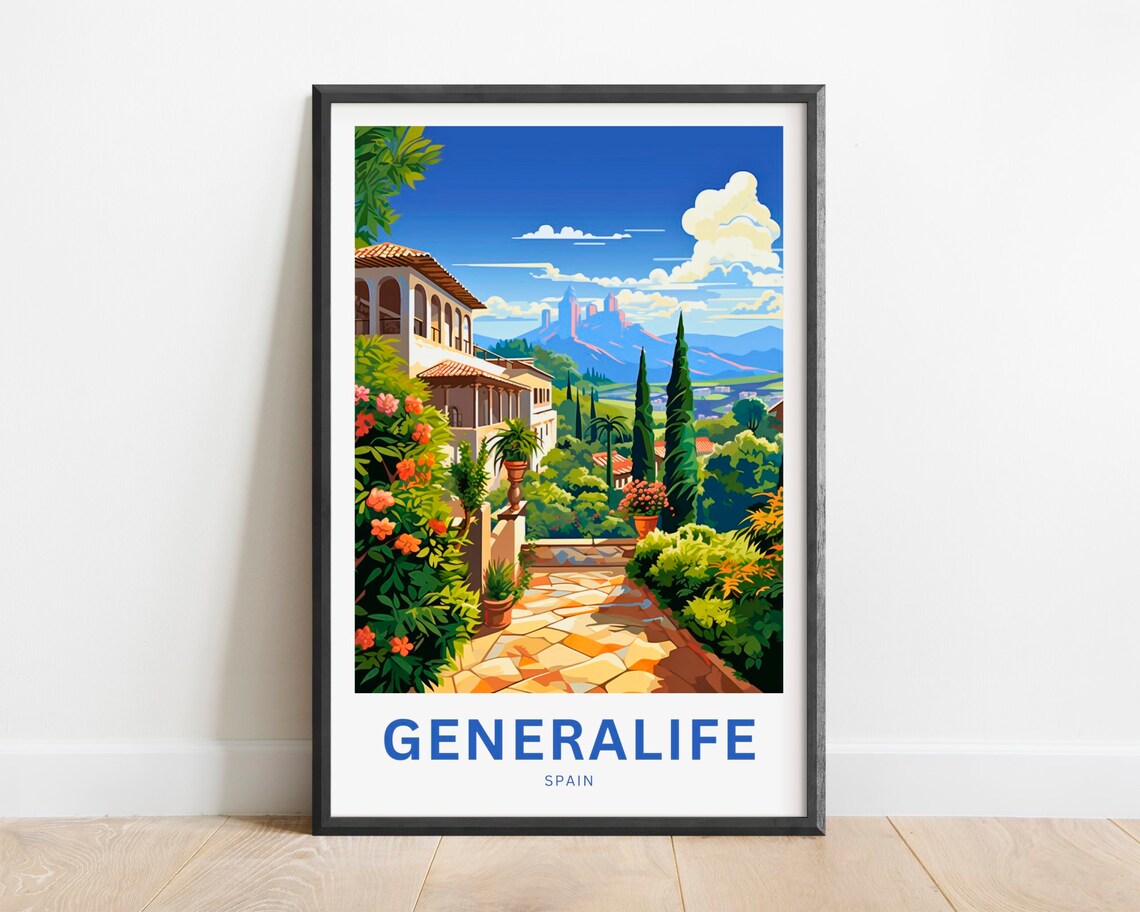 Generalife Spain Stone Path Villa View Garden Terrace Travel Poster