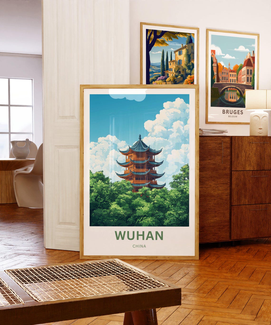 Wuhan China Red Pagoda Tower Rising Above Green Trees Poster - Image 5