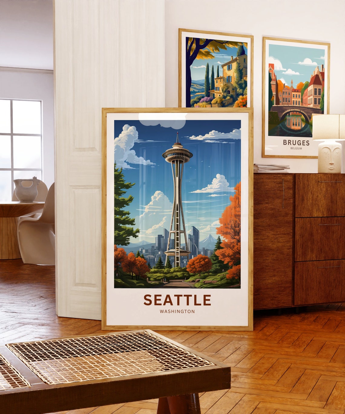 Seattle Space Needle Autumn Skyline Fall Foliage View Poster - Image 5