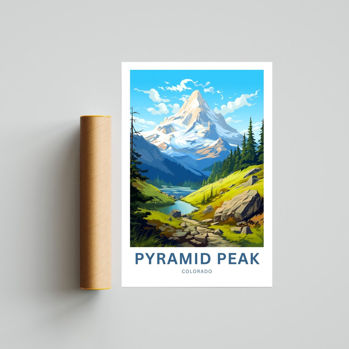 Pyramid Peak Colorado Alpine Mountain Meadow Stream Travel Poster - Image 4