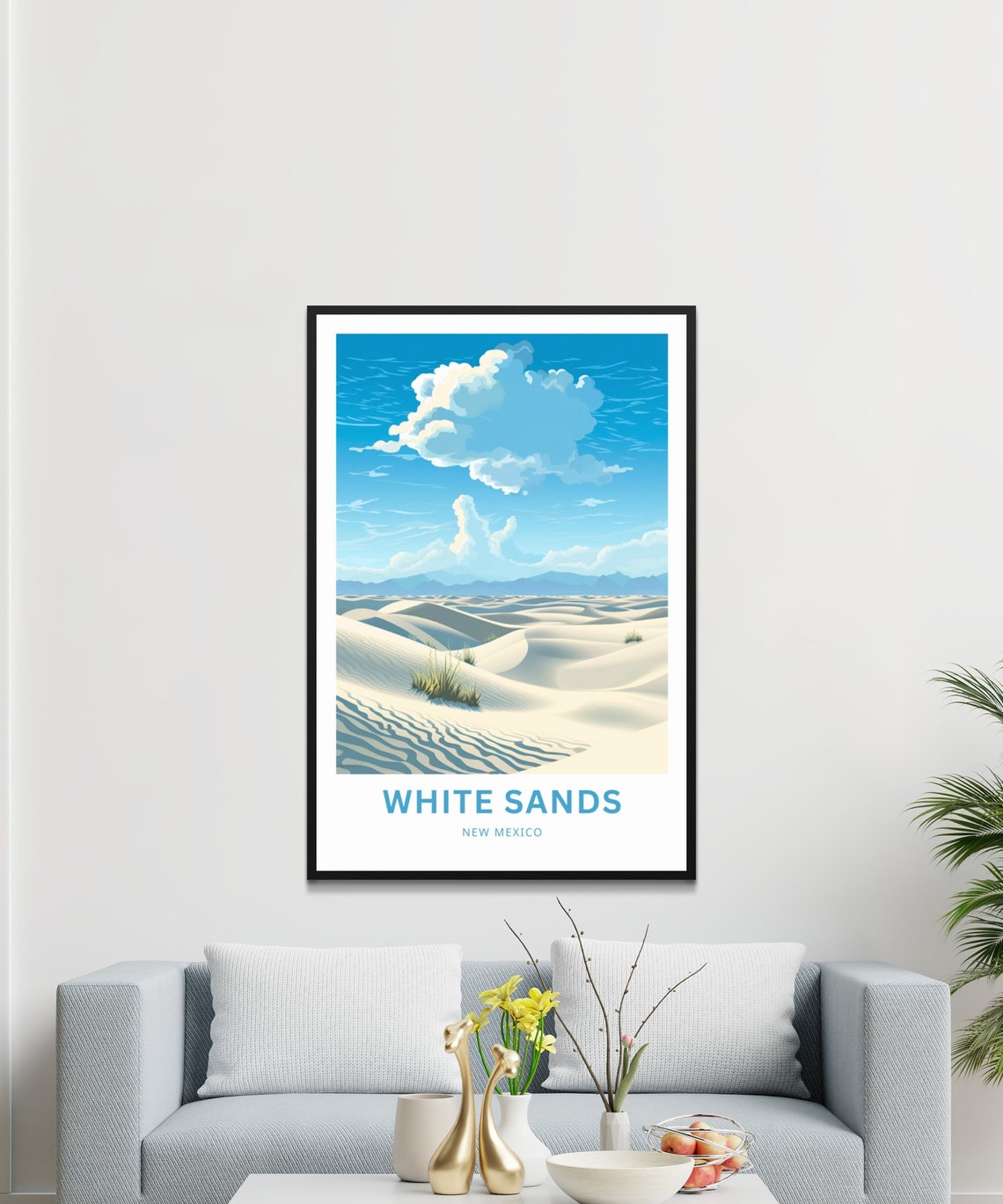 White Sands New Mexico Gypsum Dune Waves Blue Sky Cloudscape Poster - Image 3