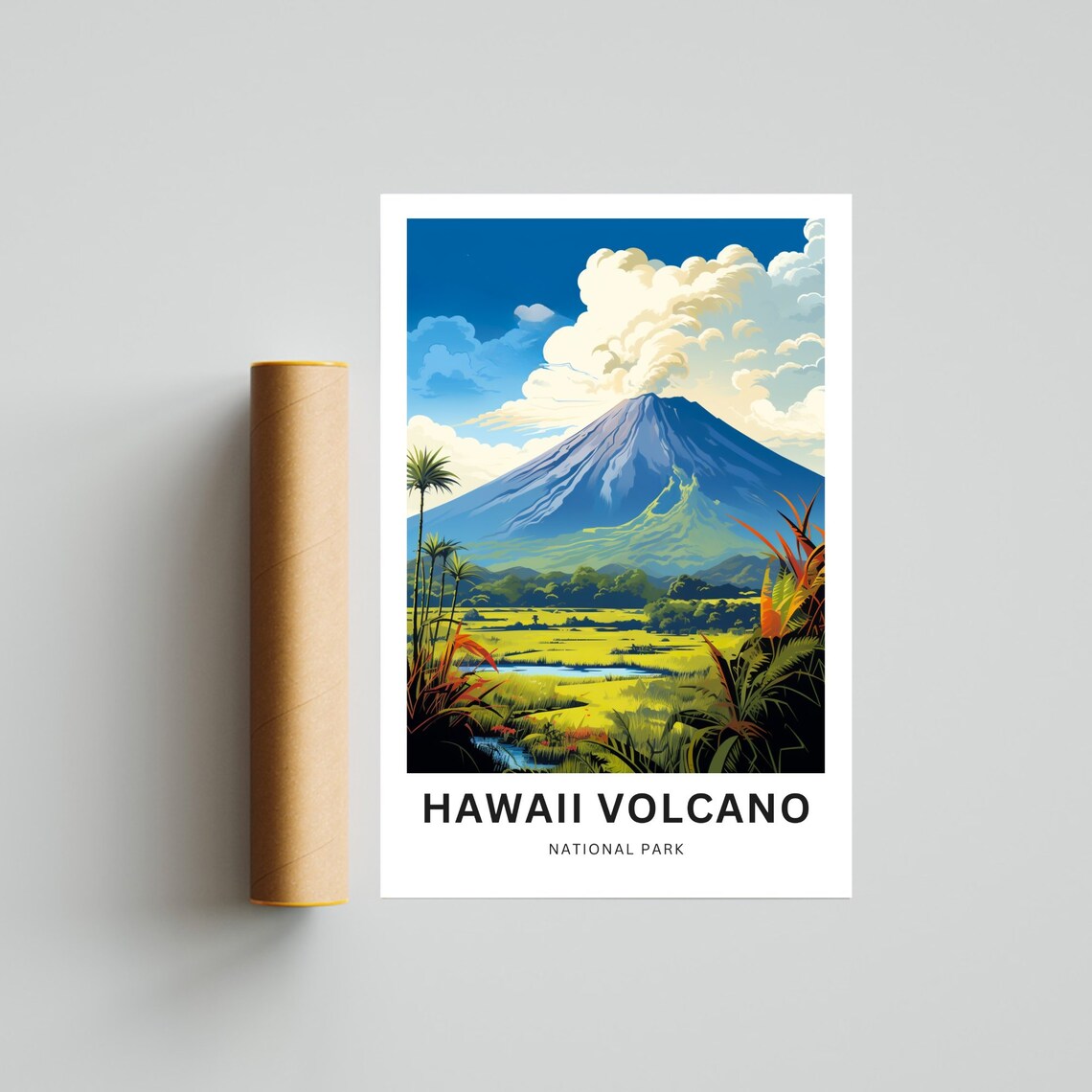 Hawaii Volcano National Park Smoky Crater Tropical Field Travel Poster - Image 4