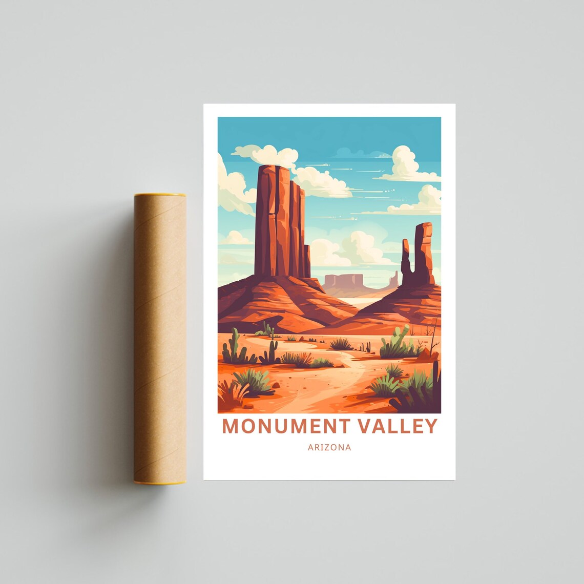 Monument Valley Arizona Red Sandstone Buttes Over Desert Cactus Poster - Image 4