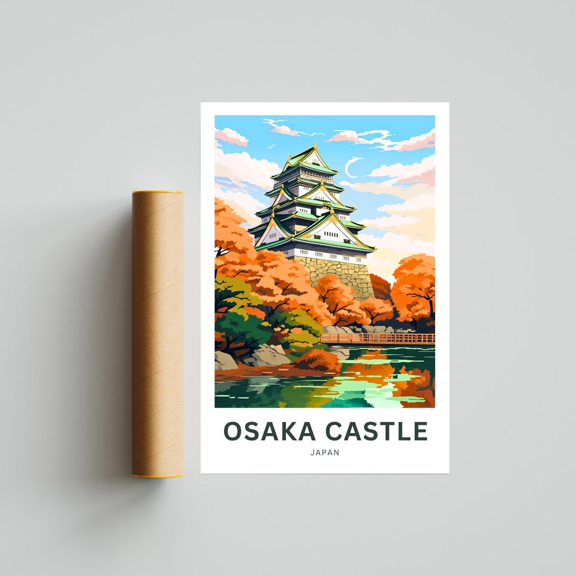 Osaka Castle Japan Travel Poster Autumn Foliage Moat Reflection - Image 4