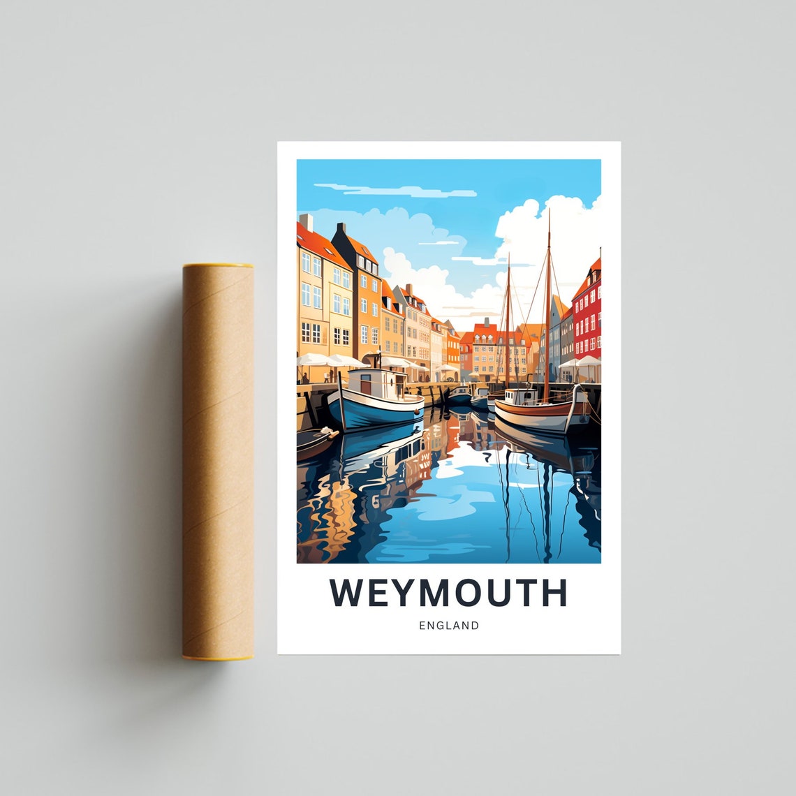 Personalized Weymouth England Colorful Harbor Boats Travel Poster - Image 4