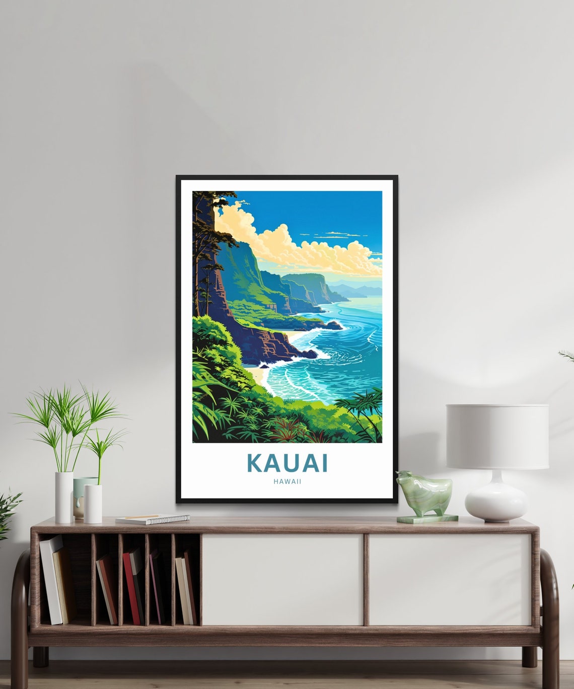 Kauai Hawaii Dramatic Sea Cliffs Jungle Coast Travel Poster Art - Image 2