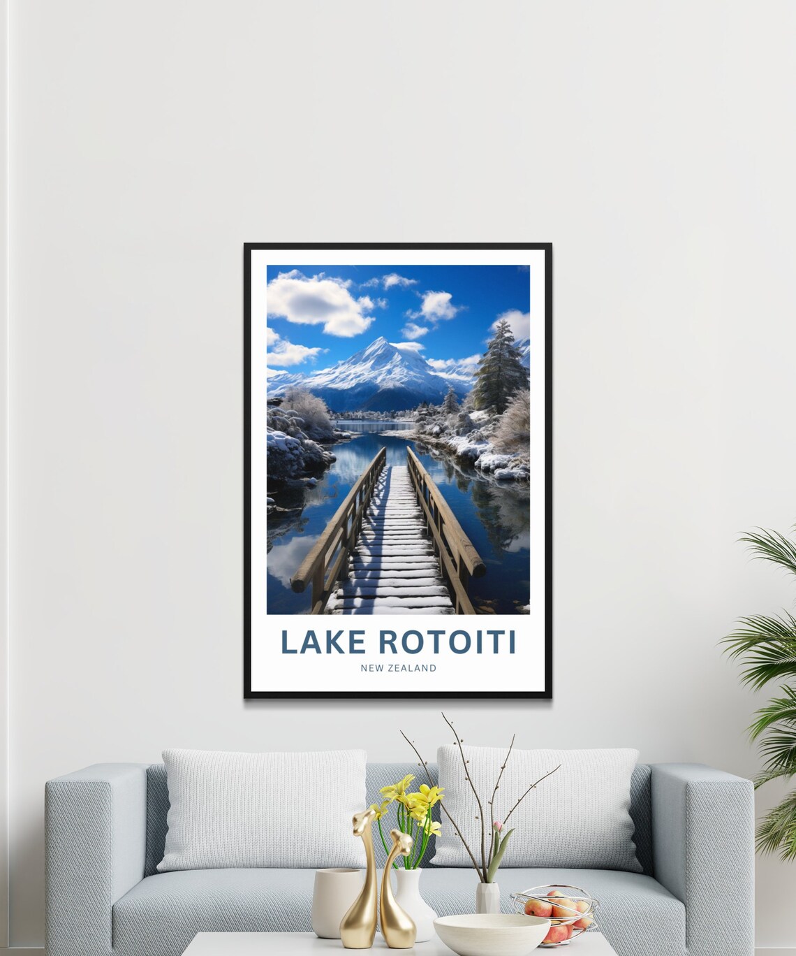 Personalized Lake Rotoiti New Zealand Snowy Lake Jetty Poster - Image 3