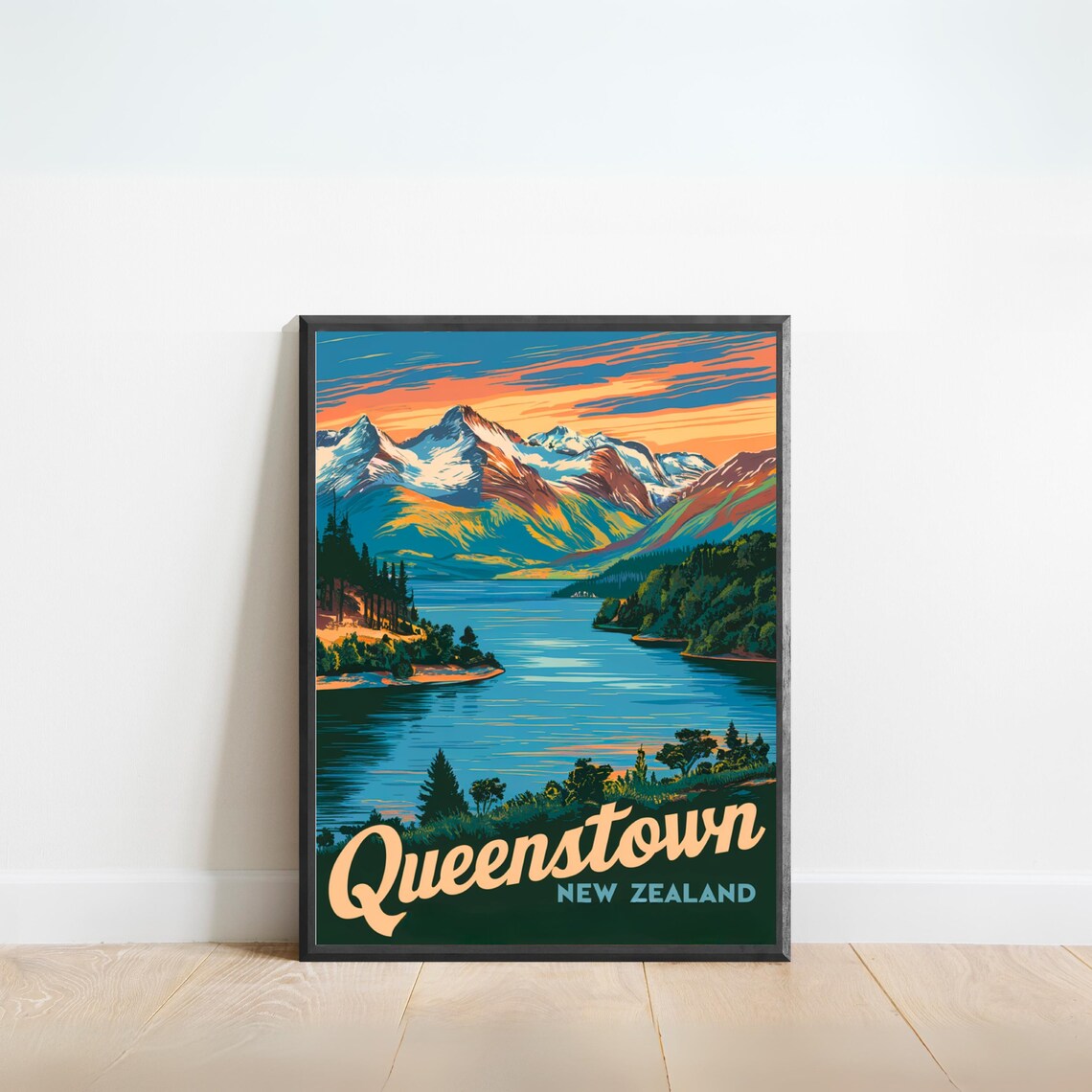 Queenstown Vintage Travel Poster, New Zealand Travel Poster