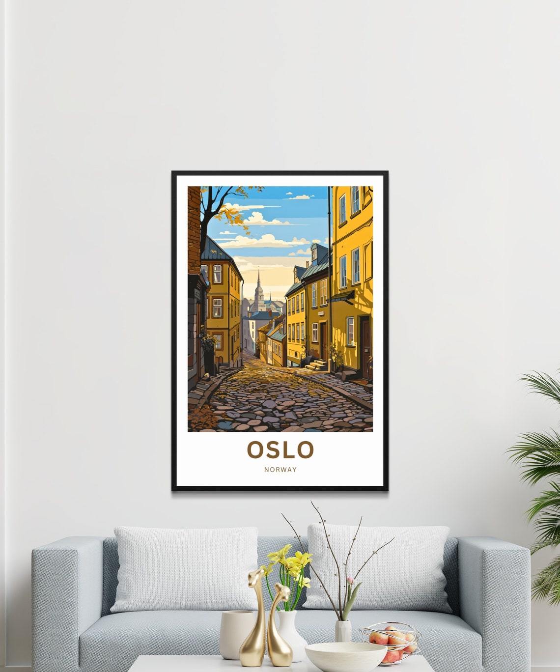 Personalized Oslo Norway Old Town Street Custom Text Travel Poster - Image 3
